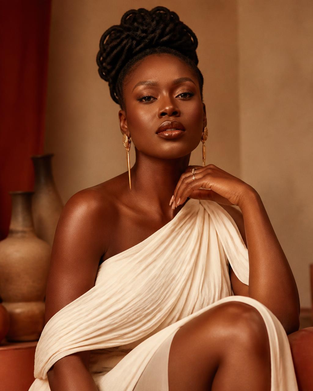 Portrait d'une femme noire adulte, souveraine et sereine